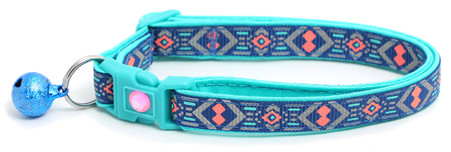 Pink and Aqua Aztec Breakaway Cat Collar-1