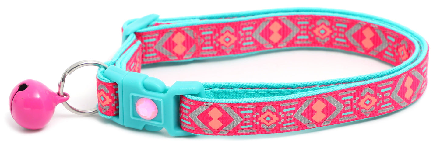 Pink and Aqua Aztec Breakaway Cat Collar-9