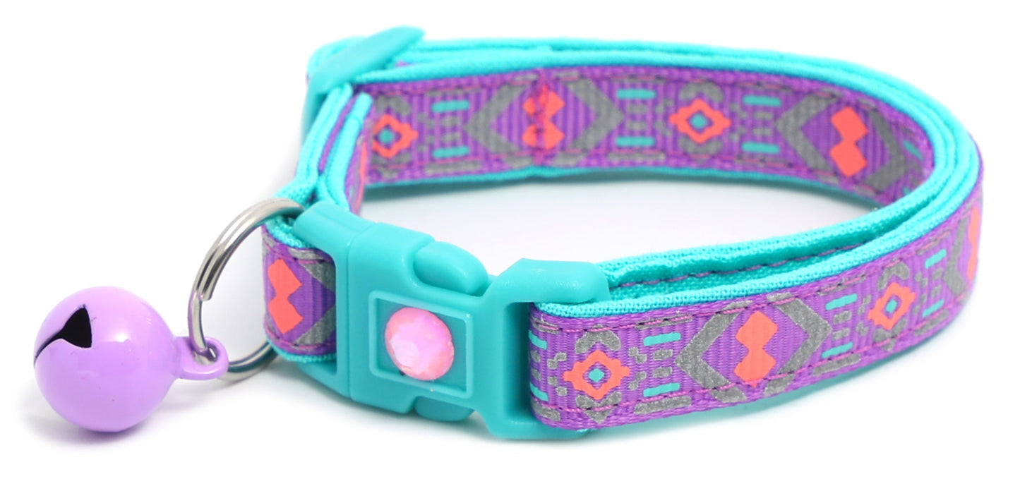 Pink and Aqua Aztec Breakaway Cat Collar-7