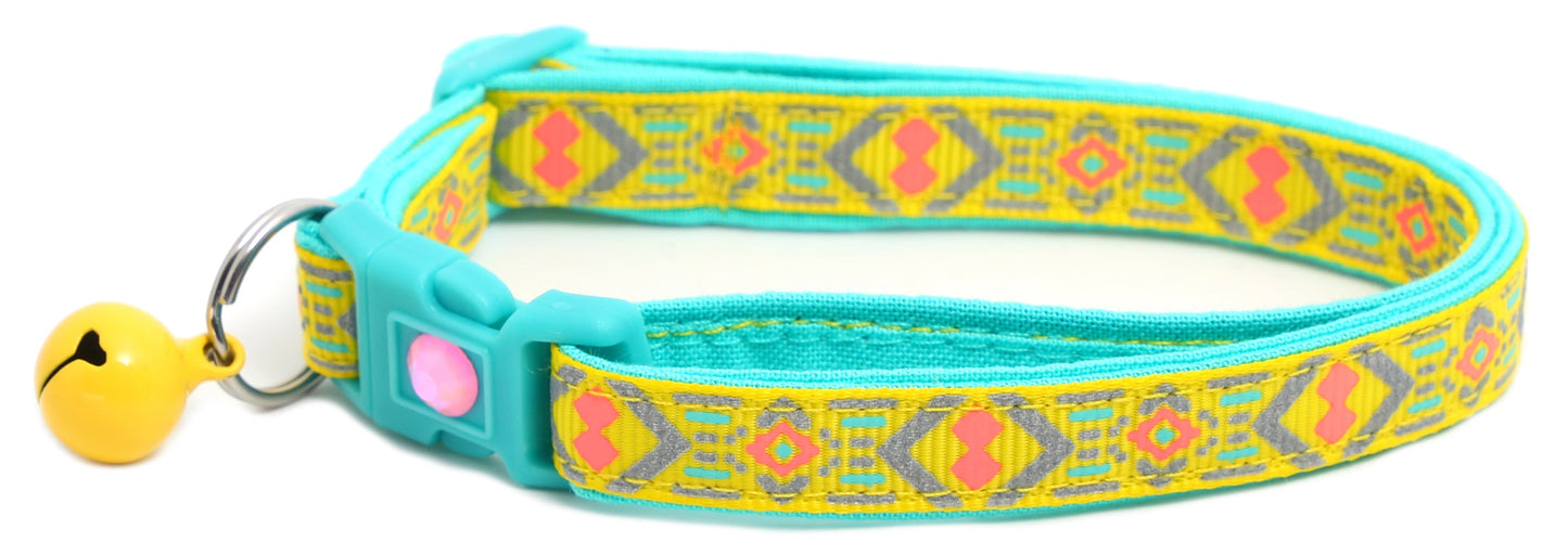 Pink and Aqua Aztec Breakaway Cat Collar-8
