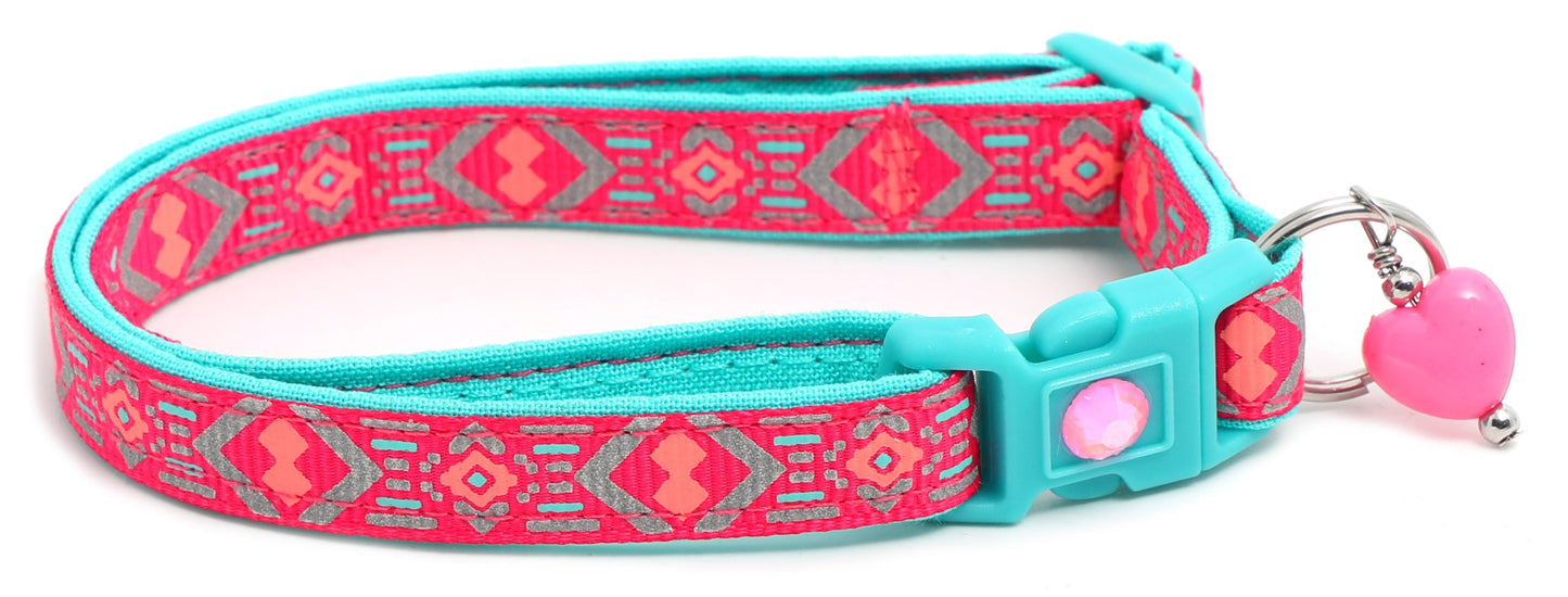 Pink and Aqua Aztec Breakaway Cat Collar-16
