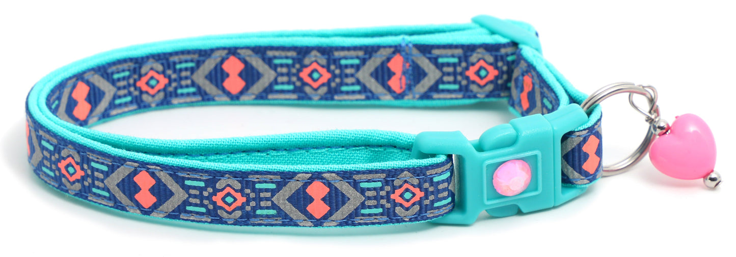 Pink and Aqua Aztec Breakaway Cat Collar-2
