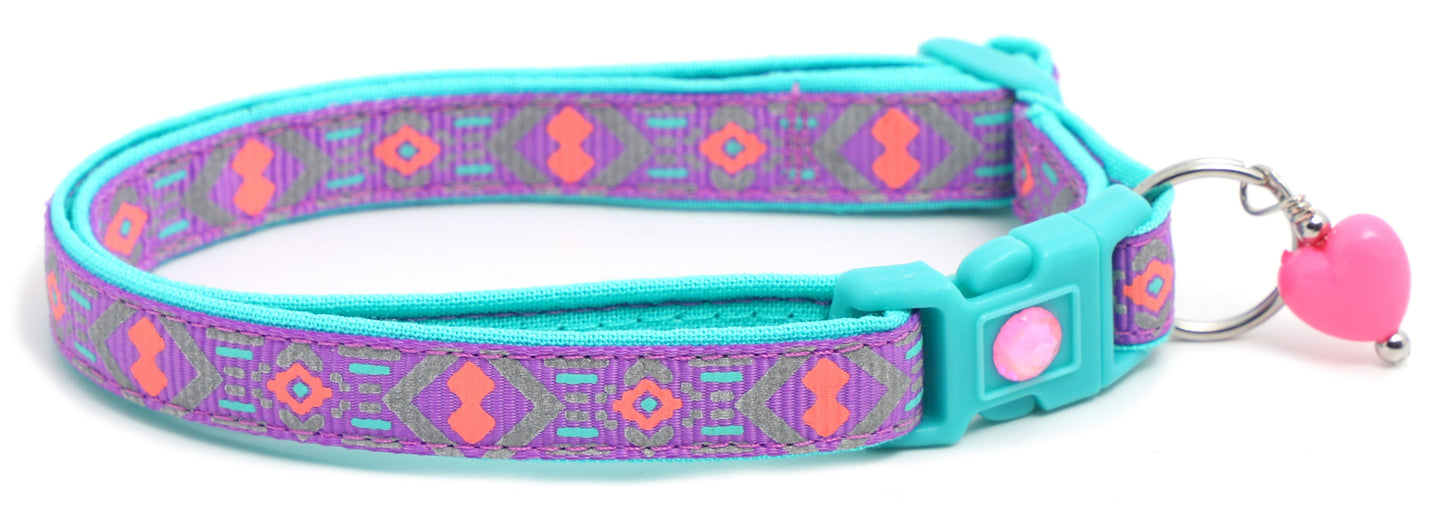 Pink and Aqua Aztec Breakaway Cat Collar-17