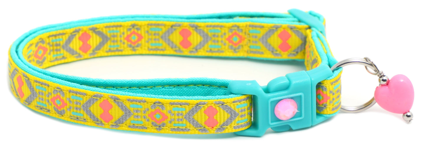 Pink and Aqua Aztec Breakaway Cat Collar-15
