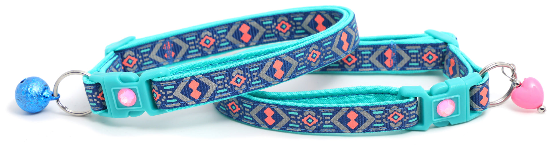 Pink and Aqua Aztec Breakaway Cat Collar-3