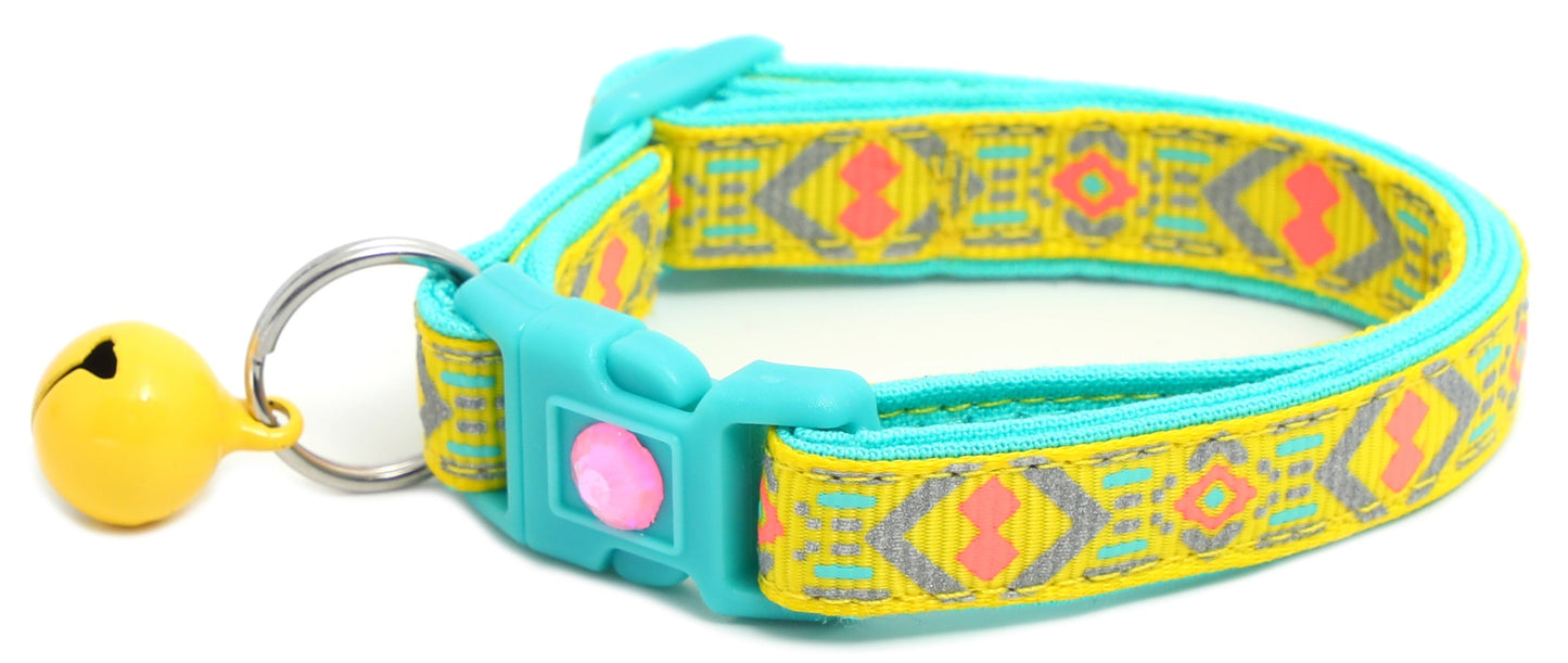 Pink and Aqua Aztec Breakaway Cat Collar-5