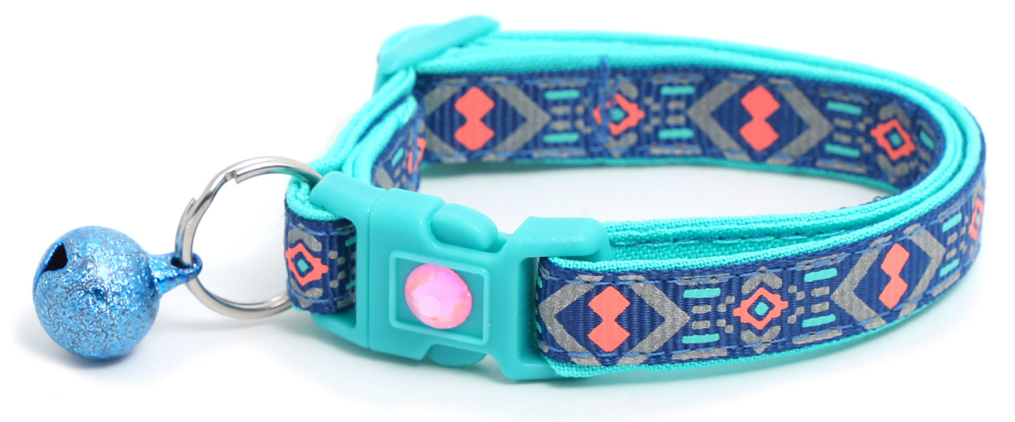 Pink and Aqua Aztec Breakaway Cat Collar-4