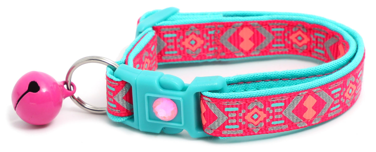 Pink and Aqua Aztec Breakaway Cat Collar-6