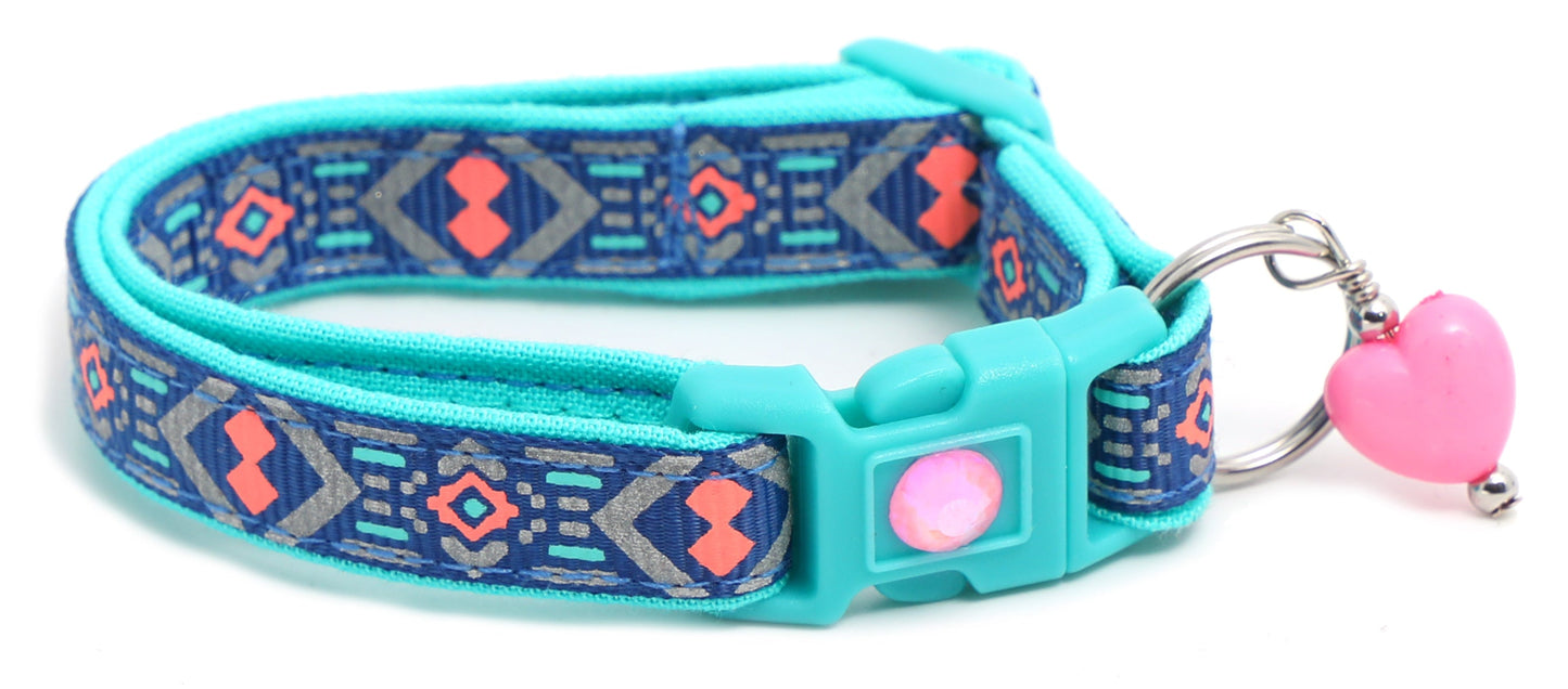 Pink and Aqua Aztec Breakaway Cat Collar-13