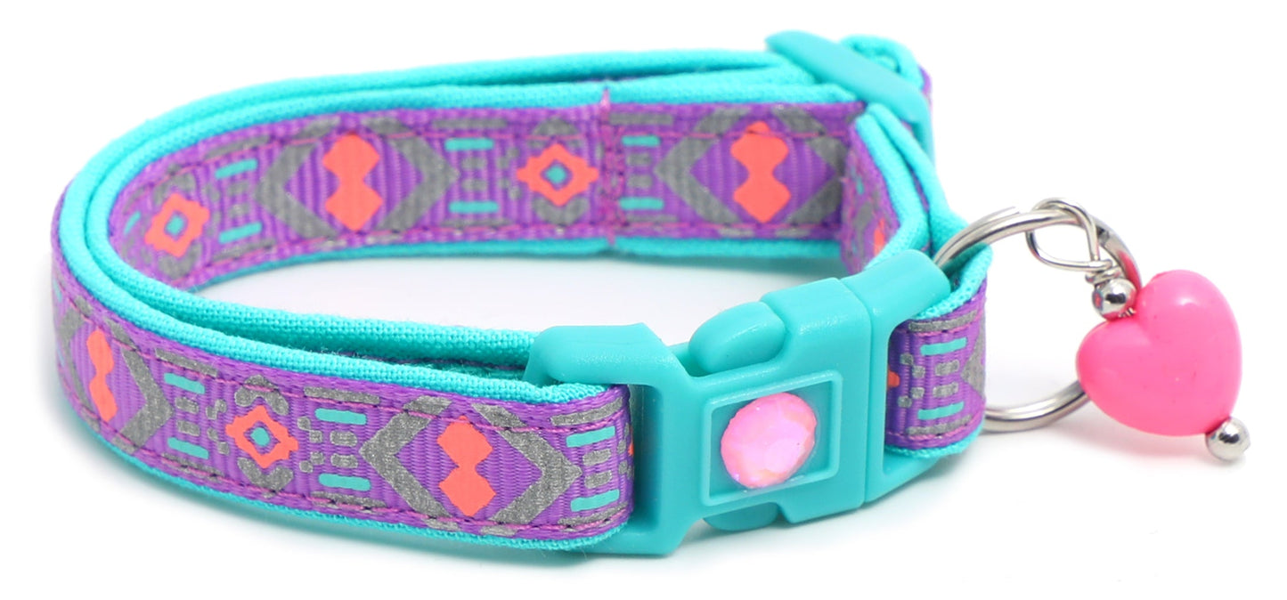 Pink and Aqua Aztec Breakaway Cat Collar-14