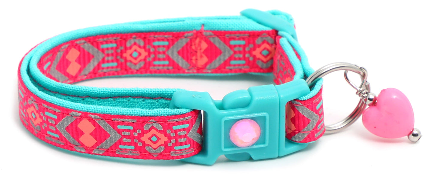 Pink and Aqua Aztec Breakaway Cat Collar-12