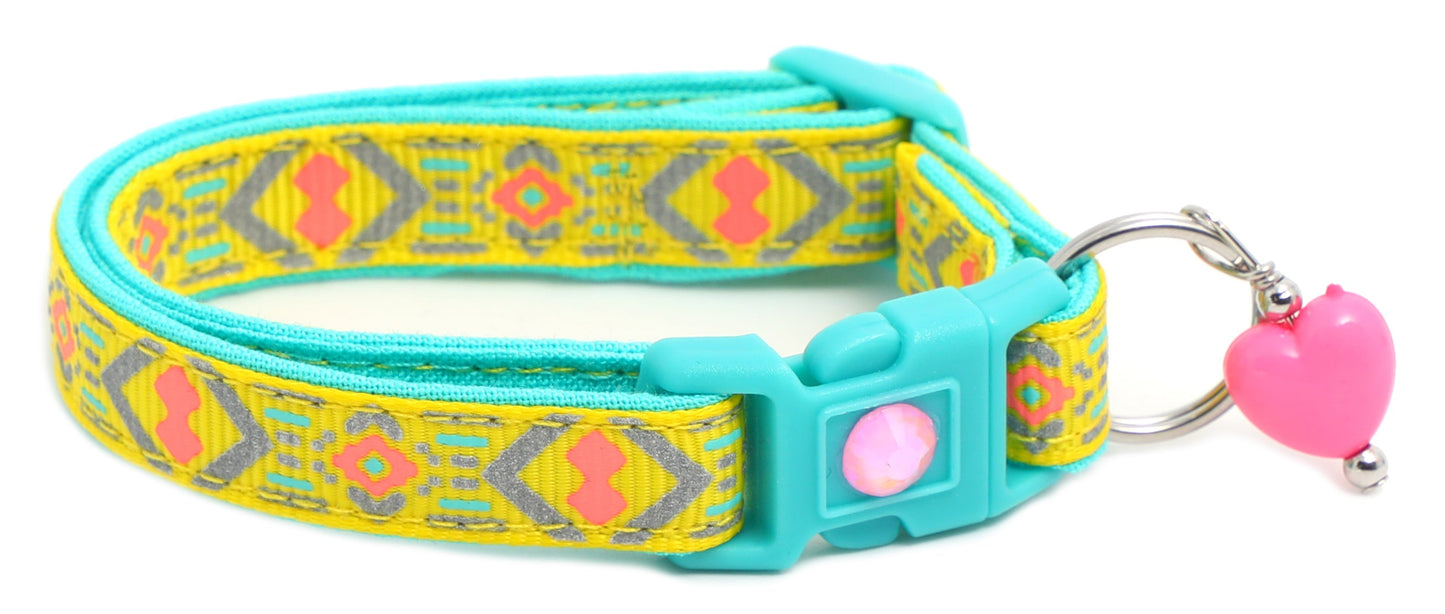 Pink and Aqua Aztec Breakaway Cat Collar-11