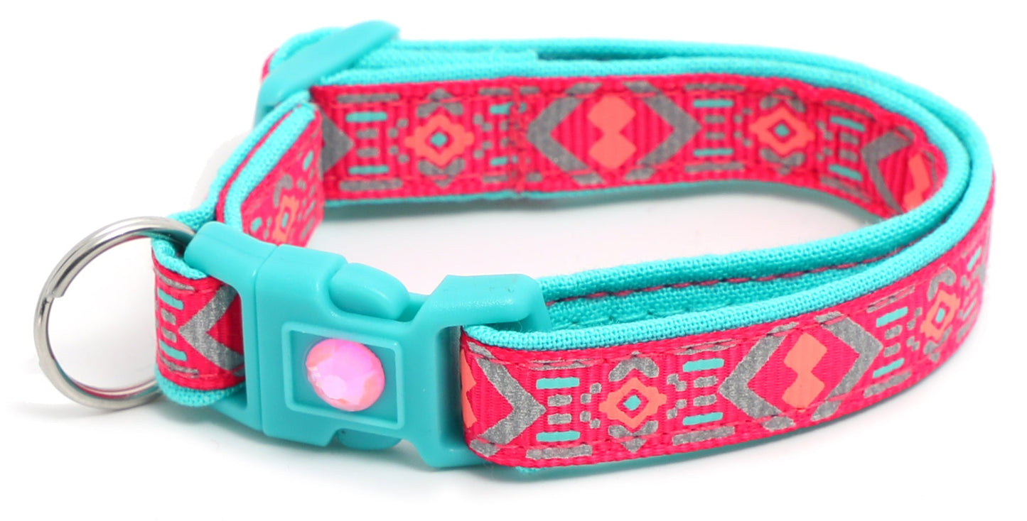 Pink and Aqua Aztec Breakaway Cat Collar-23