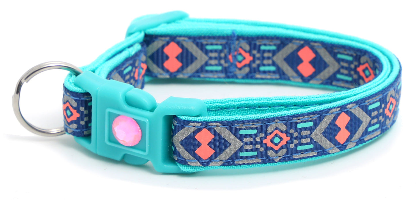 Pink and Aqua Aztec Breakaway Cat Collar-24