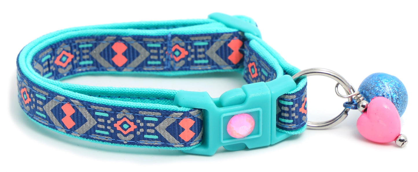 Pink and Aqua Aztec Breakaway Cat Collar-20