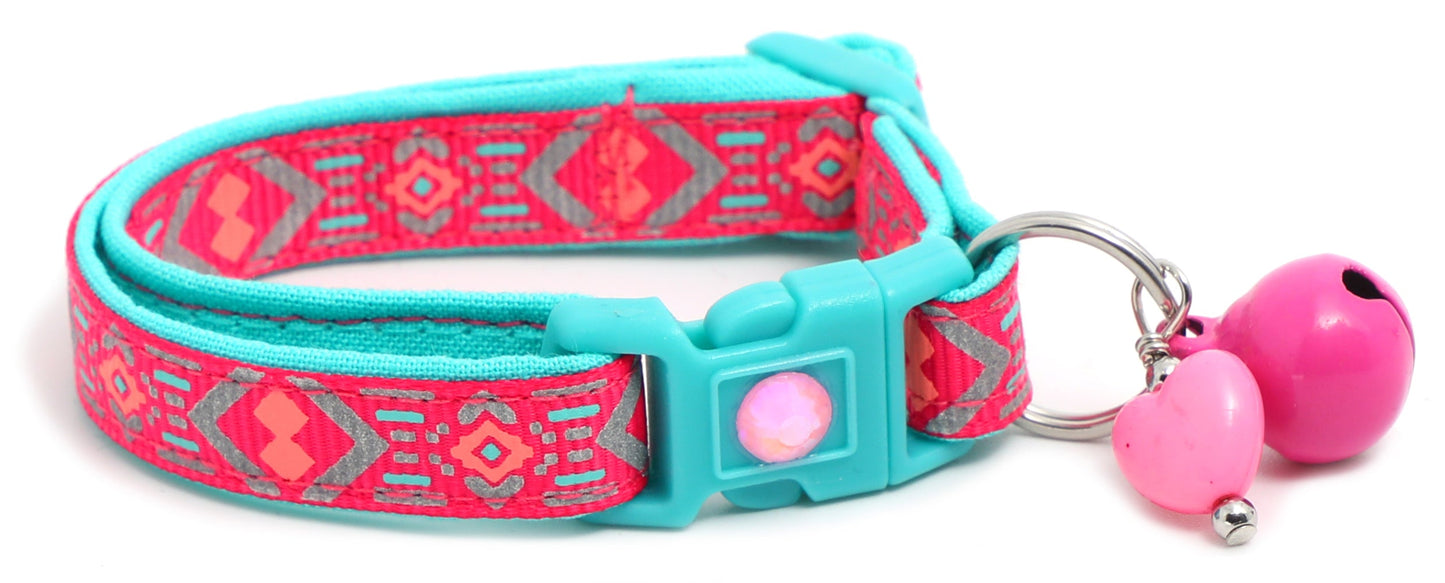 Pink and Aqua Aztec Breakaway Cat Collar-19