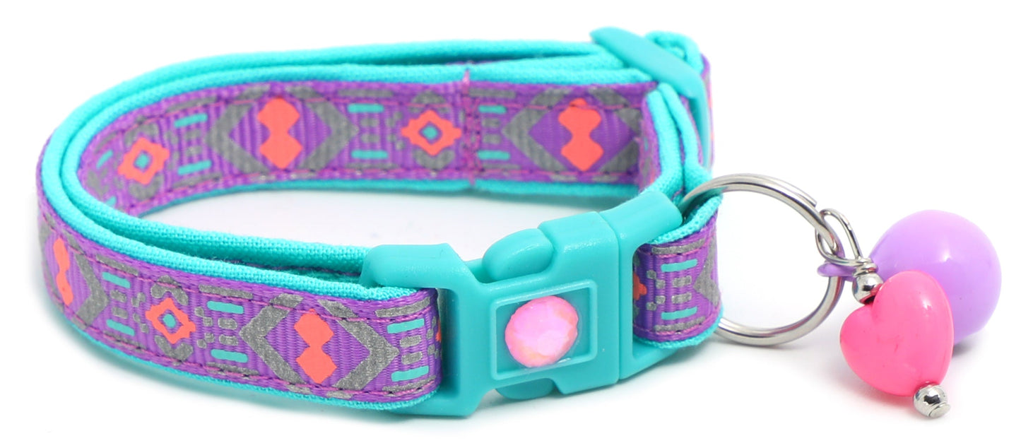 Pink and Aqua Aztec Breakaway Cat Collar-21